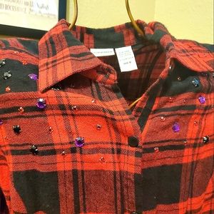 Newport News long flannel, red plaid with jeweled yokes